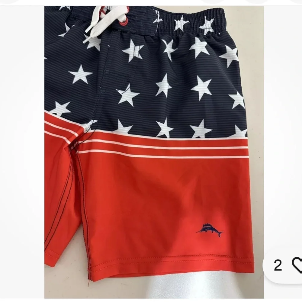 Tommy Bahama Boys Swim Shorts Trunks Red White Blue Pocket UV50 Sz 8